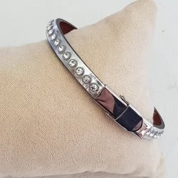 Bracelet cuir 06 mm miroir strass Swarovski ajustable au poignet